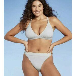 Xhilaration Women’s Size M Bikini‎ Top & Bottom Silver Grey Ribbed Triangle NWT